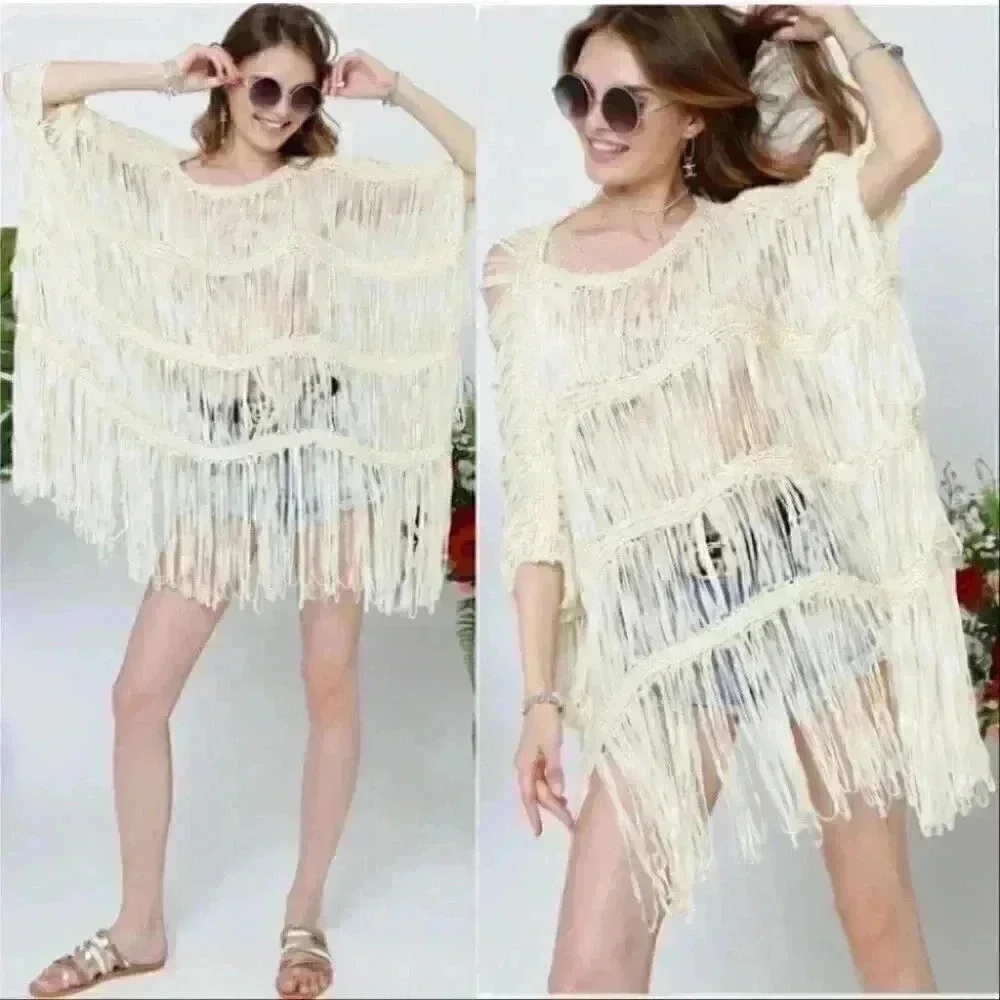 SALOME Fringe Top Beige